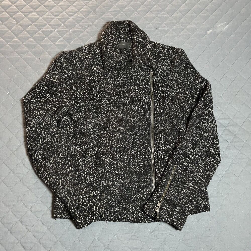 J. Crew Women's Moto Boucle Jacket Tweed Blazer Full Zip Black, Size 0